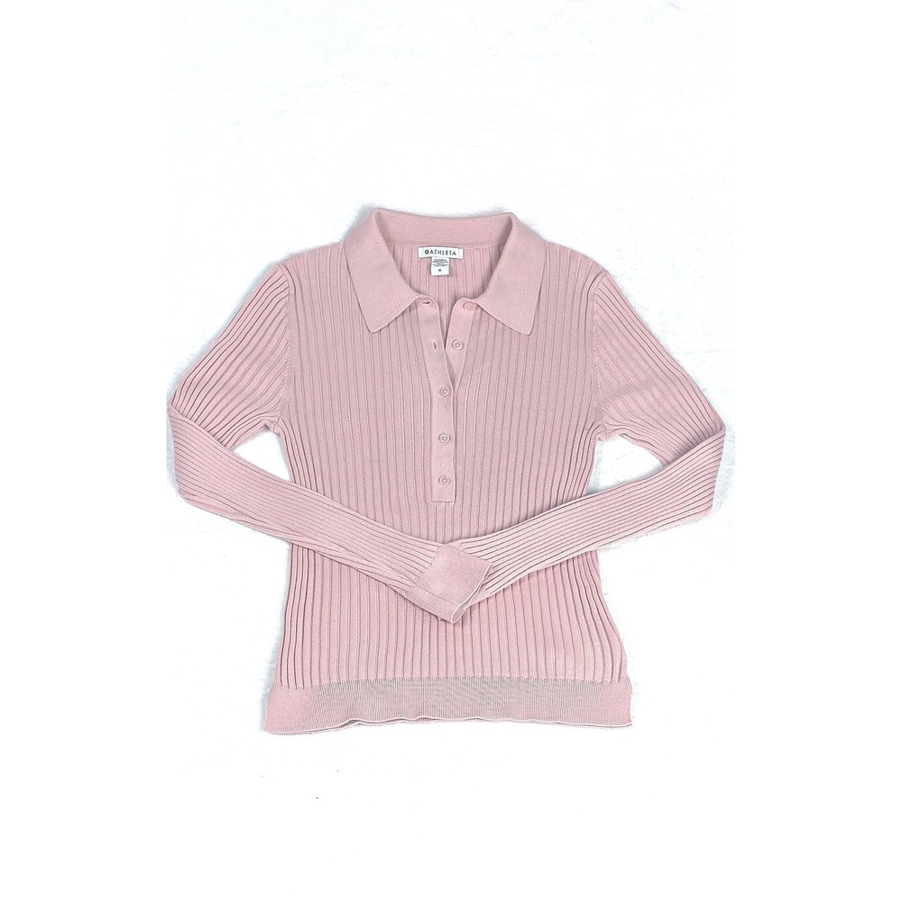 NWT Athleta Sweet Bay Henley Sweater in Pastel Pink Ribbed Knit Long Sleeve Sz M